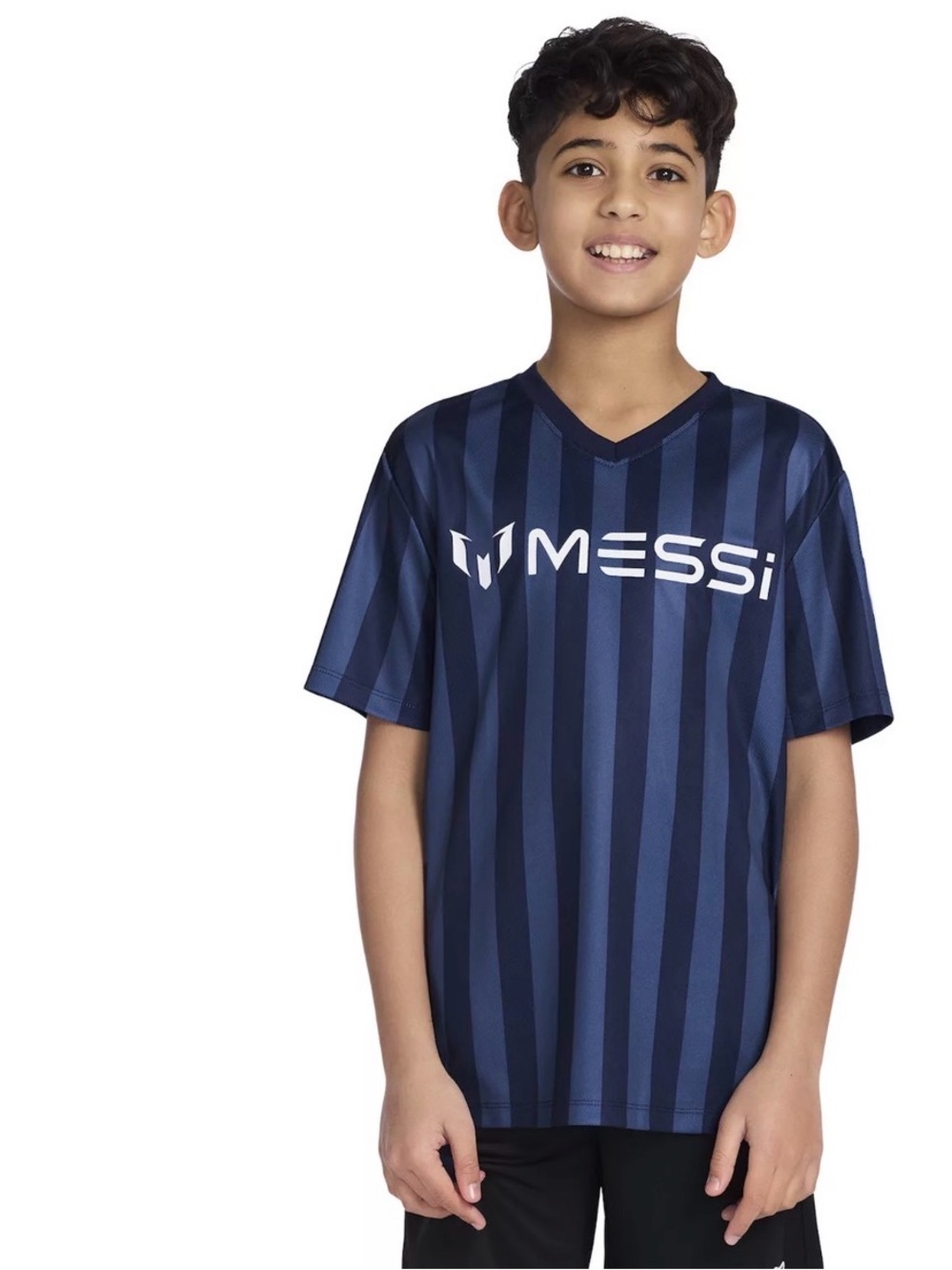 Messi FiFA Boys' Navy Striped V‑Neck Sports Tee soccer jersey size XL (18) NWT